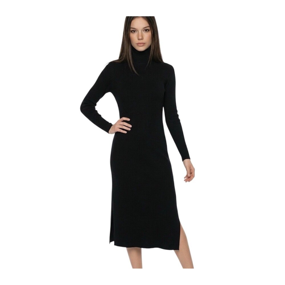 Nasty Gal Black Long Sleeve Midi Dress Size 8 Mock Turtleneck